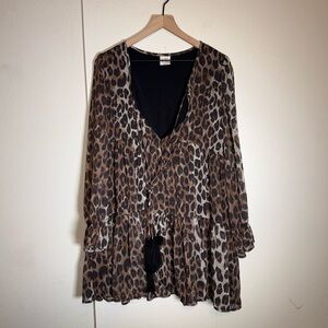 BY TOGETHER leopard print mob wife sheer long sleeve mini dress M